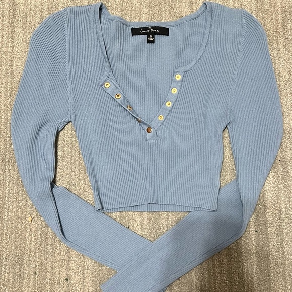 Love Tree Tops - Love Tree Light Blue Ribbed Knit Top